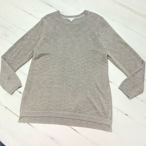 J Jill Zinc Shimmer Gray Gold Crew Neck Pullover Knit Sweater Women's Large